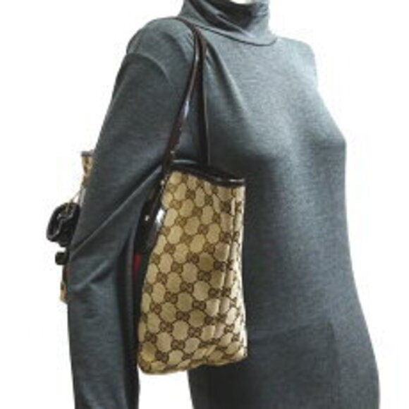 Gucci Tote Shoulder Canvas Sherry Bag GG Brown Beige - Picture 9 of 9